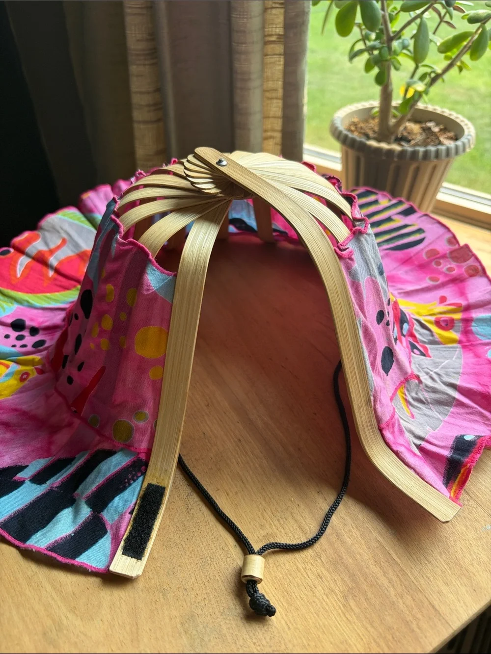 2 in 1 Thai Folding Handmade Fabric Fan And Hat